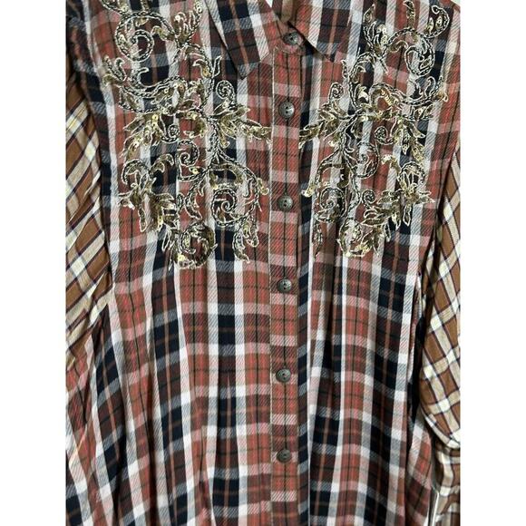 Free People Copper Plaid Snow Top Mountain Top Shirt Button down Medium M NEW - Picture 6 of 16